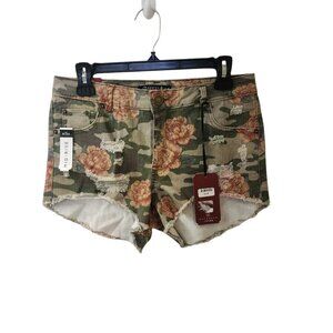 Boom Boom Green Floral Jean Shorts Size 11 Mid Rise Distressed NWT